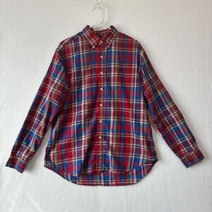 Vintage Polo Ralph Lauren red and blue plaid long sleeve shirt men's Lg